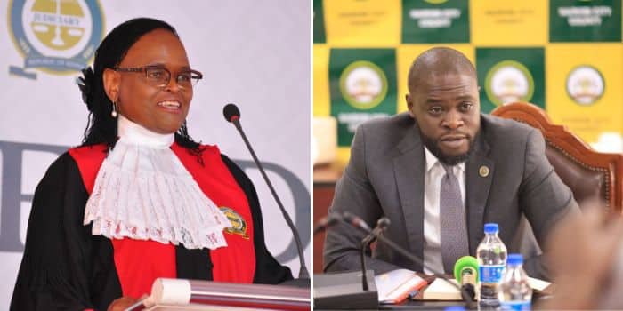 A photo collage of Chief Justice Martha Koome (left) and Nairobi Governor Johnson Sakaja.
