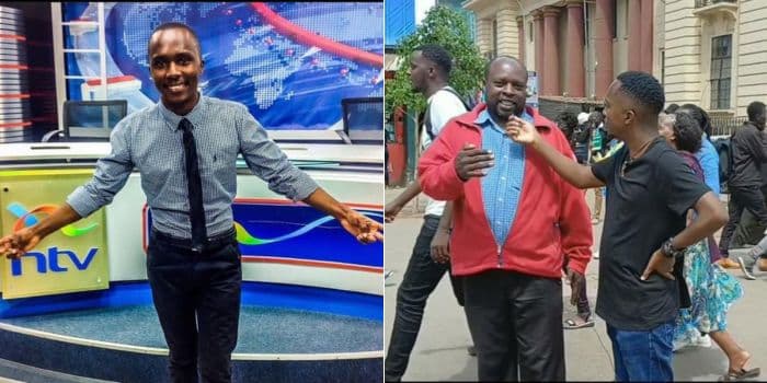 A photo collage of former NTV journalist Kimani Mbugua during his NTV days (left) and a screengrab of a video posted on October 14, 2023.