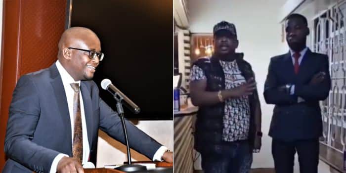 A photo collage of LSK President Eric Theuri and a screengrab from a video shared by former Governor Mike Sonko.