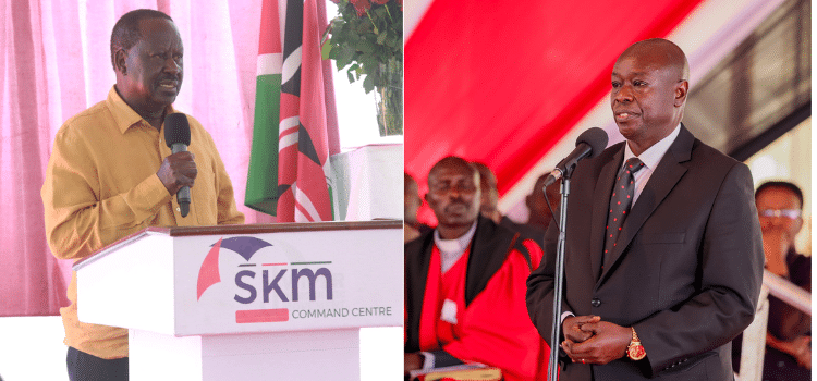 A collage of former Prime Minister Raila Odinga and Deputy President Rigathi Gachagua. PHOTO/Courtesy.