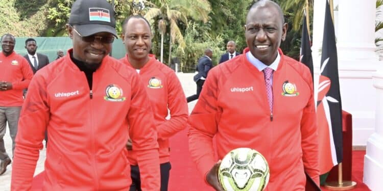 President William Ruto (right) and Sports Cabinet Secretary Ababu Namwamba take a stroll at State House in a past function.
