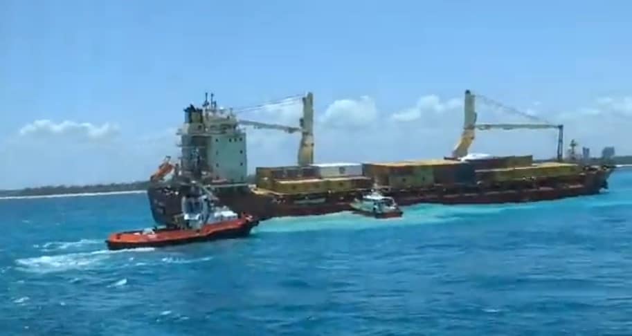 A screengrab of the ship stalled along the Kilindini Channel in the Indian Ocean.