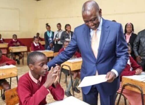 President William Ruto delivers KCPE exam papers. PHOTO/PCS.
