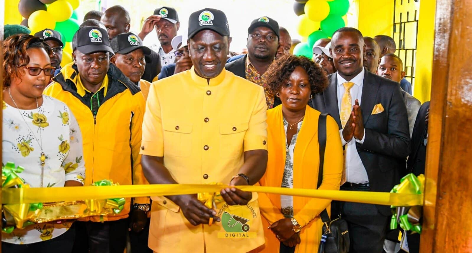 President William Ruto (center) cuts a ribbon during the UDA NDC conference in Bomas in September, 2023.