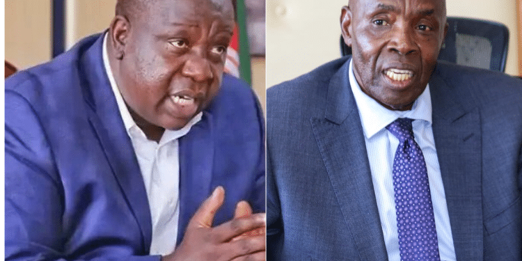 A collage of current Education CS Ezekiel Machogu with former Education CS Fred Matiang'i. PHOTO/ Courtesy.