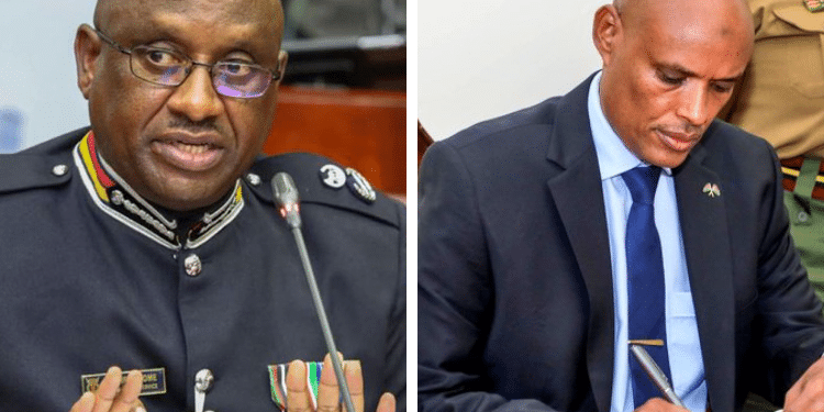 IG Japhet Koome (left), DCI boss Mohammed Amin.