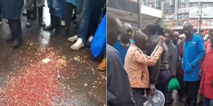 A photo collage of screenshots taken from the video where a kanjo impounded a groundnuts vendor in Nairobi CBD.