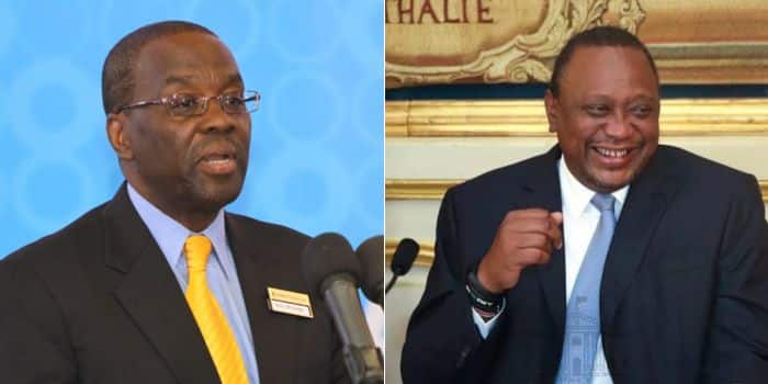 A photo collage of former CJ Willy Mutunga and a photo of former President Uhuru Kenyatta.