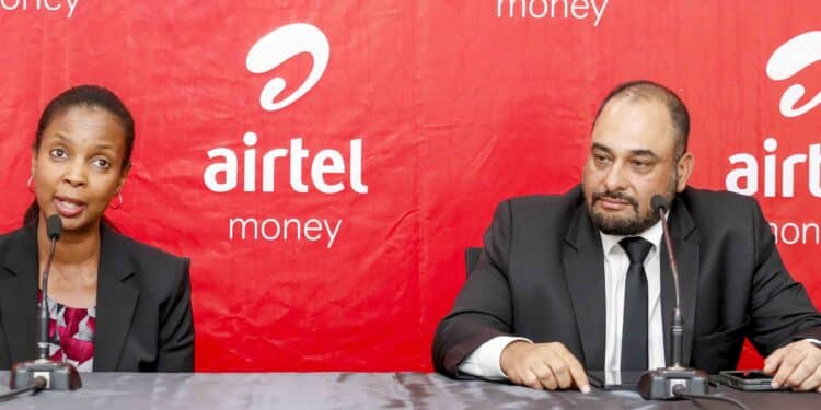 LEFT: Airtel Money Managing Director, Ms. Anne Kinuthia Otieno accompanied by Airtel Kenya Managing Director Mr. Ashish Malhotra during the launch of the new ‘Rudishiwa Transaction Fee Campaign’ in Nairobi on Tuesday.