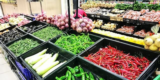 Food items on display at a supermarket. Food items on display at a supermarket.