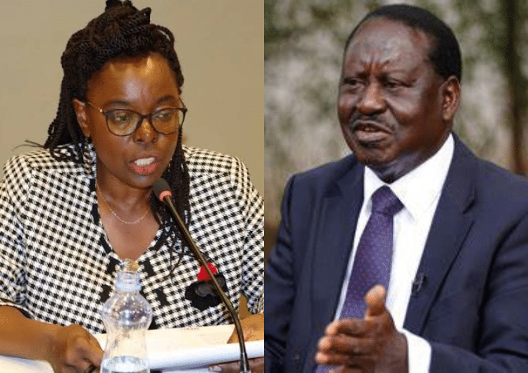 Former Prime Minister Raila Odinga with Controller of Budget Margaret Nyakango