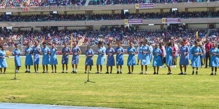 KMTC students entertain guests during the KMTC graduation ceremony at the Kasarani Stadium on December 7, 2023.