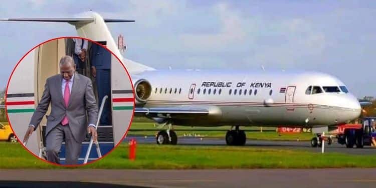 A photo collage of President William Ruto disembarking from the Harambee One presidential jet.