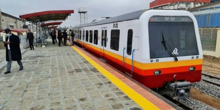 A Kenya Railways locomotive at a station in Nairobi.