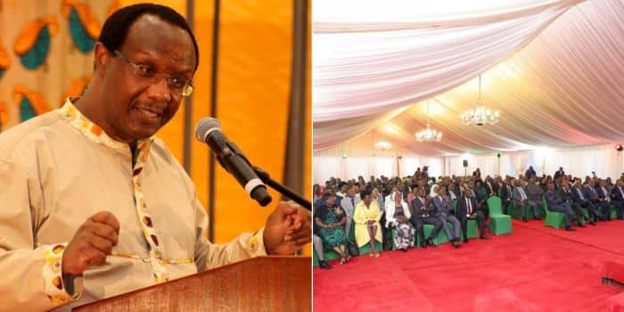 A photo collage of Chairman of the President's Economic Council David Ndii and a photo of a past Kenya Kwanza Parliamentary Group meeting at State House.
