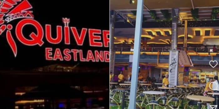 A photo collage of the Quiver Lounge logo and a photo of the club's new branch in Umoja Three.