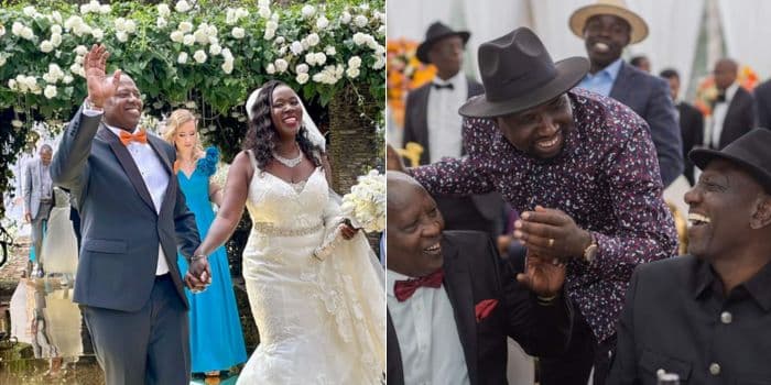 A photo collage of David Samoei and Caroline Kitur (left) and a photo of President William Ruto sharing a light moment with Nyeri Governor Mutahi Kahiga and Transport Cabinet Secretary Kipchumba Murkomen.