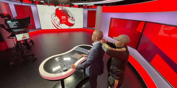 Former Citizen TV Journalist and current BBC Africa show host Waihiga Mwaura getting ready for a show inside BBC studios.