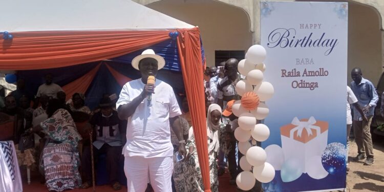 Former Prime Minister Raila Odinga during his birthday party. PHOTO/NMG.