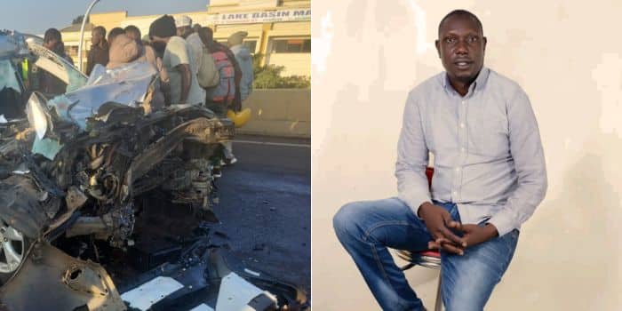 Dickens Wesonga. A collage image of accident scene (Left) and the late Star journalist Dickens Wesonga(Right).