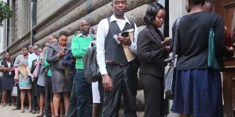 Kenyans in queues seeking employment.