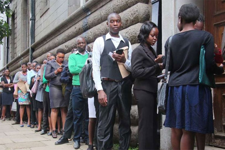 Kenyans in queues seeking employment.