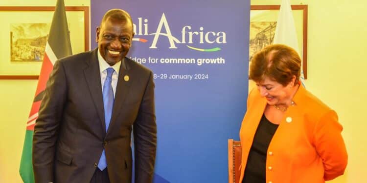 President WilliamaRuto and IMF Director Kristalina Georgieva in Rome during Italy - Africa Summit. PHOTO/PCS.