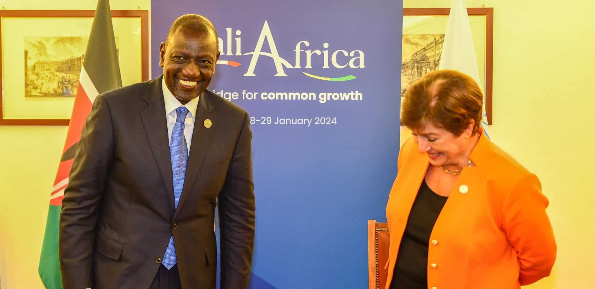 President WilliamaRuto and IMF Director Kristalina Georgieva in Rome during Italy - Africa Summit. PHOTO/PCS.