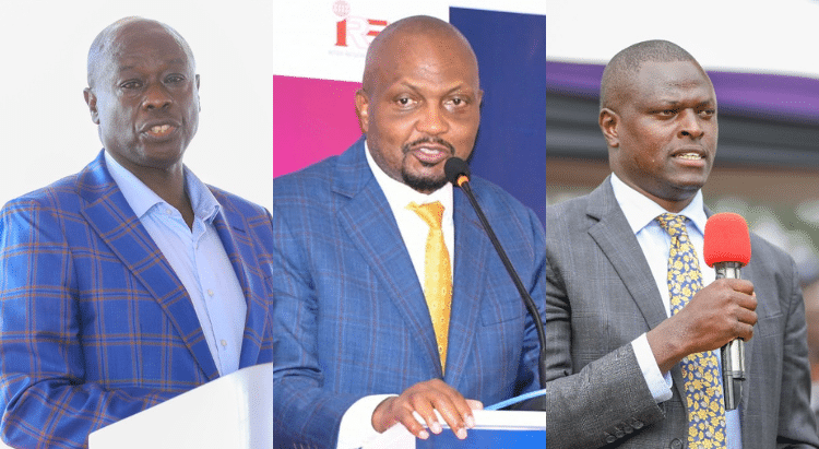 From left, DP Rigathi Gachagua, Public Service CS Moses Kuria and Kiharu MP Ndindi Nyoro. PHOTO/Courtesy.