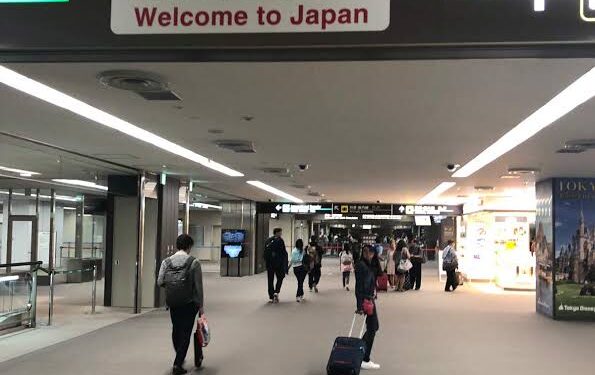 A photo of an entrance of an airport in Japan.