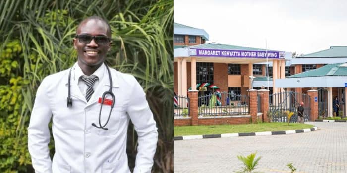 A photo collage of Laban Langat and a photo of the Margaret Kenyatta Wing in Nakuru Referral Hospital where the slain medical intern was deployed on Friday, January 12.