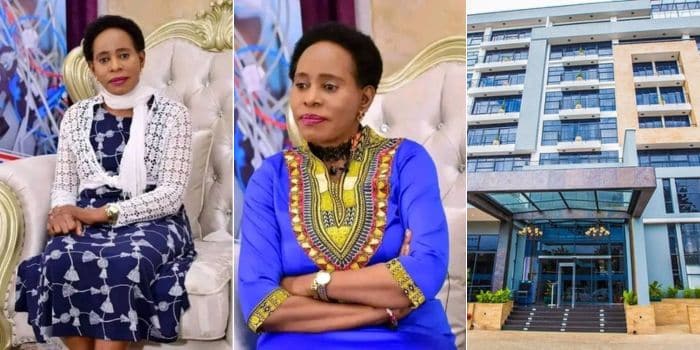 A photo collage of NIBS College founder Liz Wanyoike and a photo of the Emory Hotel in Nairobi.