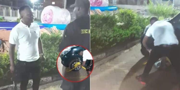 A photo collage of screengrabs taken from the video where Derrick Mbugua was seen confronting a security guard at Naivas Githurai 44 branch.