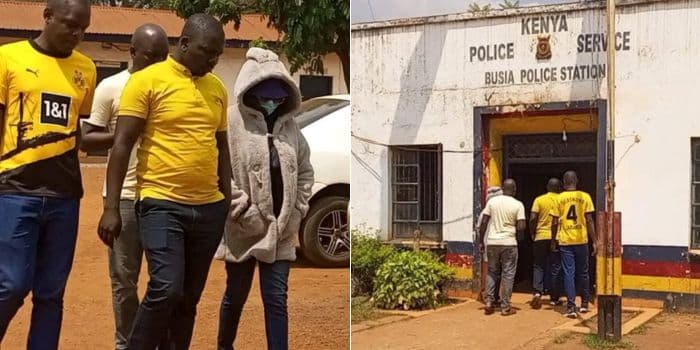 A photo Collage of Vanessa Ogema surrendering herself at a Busia Police Station.