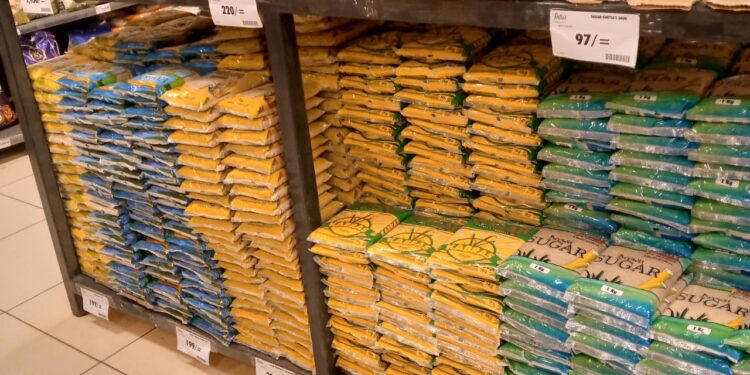 Display of sugar prizes in a Supermarket.