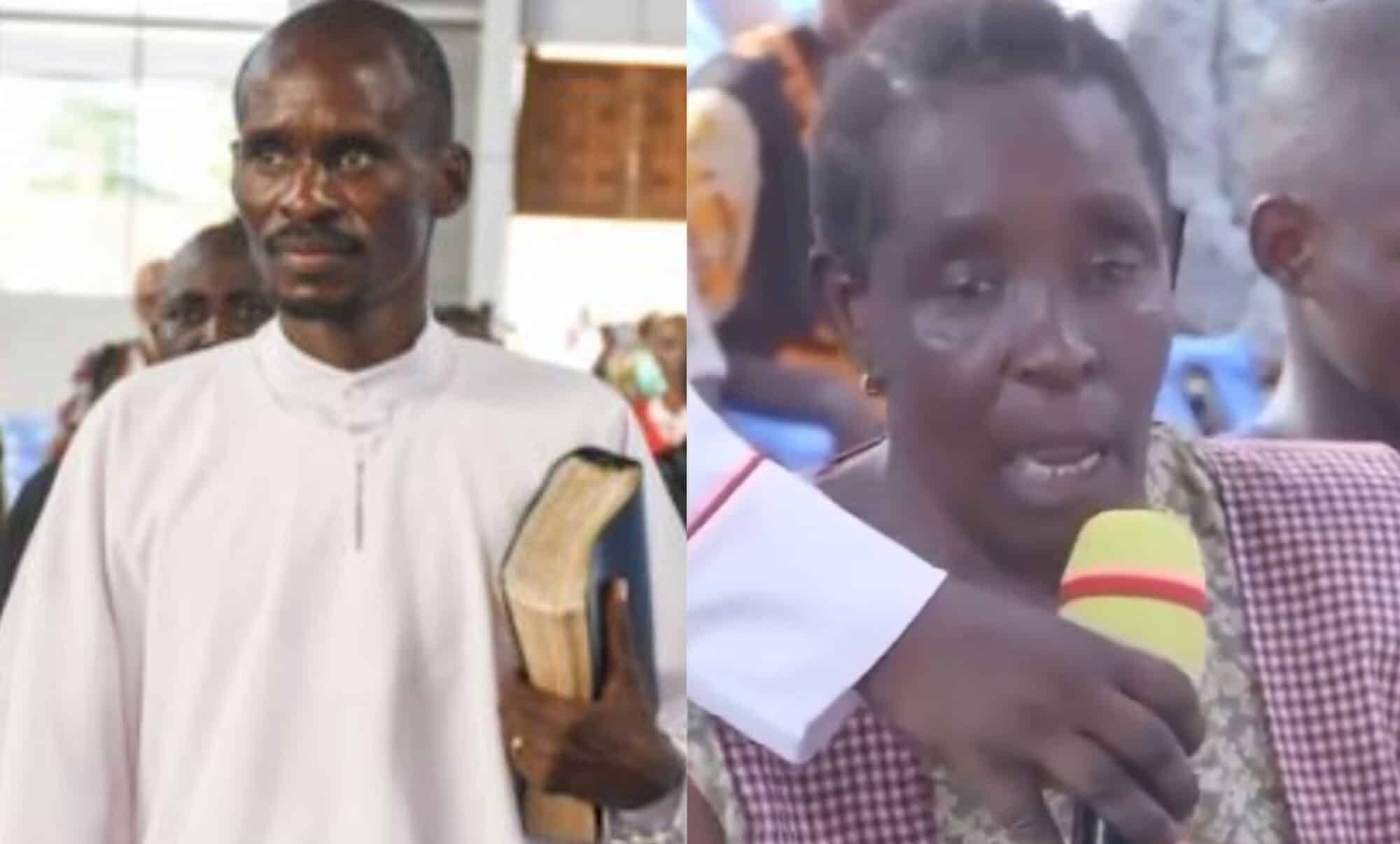 A photo collage of pastor Ezekiel and the mama mboga who brought Ksh 6 million in cash to the New Life Prayer Church on February 3, 2024.PHOTO/Screen grab