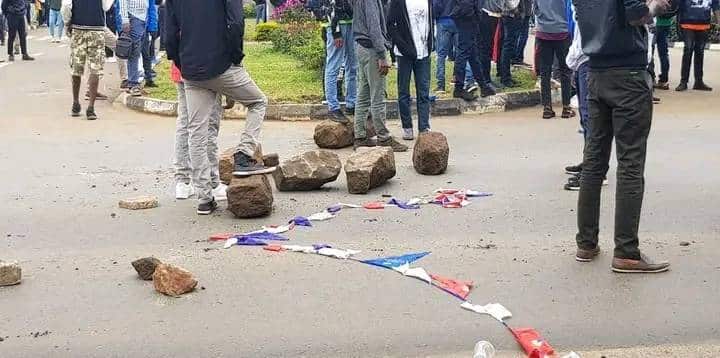Multi Media University (MMU) Students stage protests on February 6, 22024 after a hyena attacked a comrade.