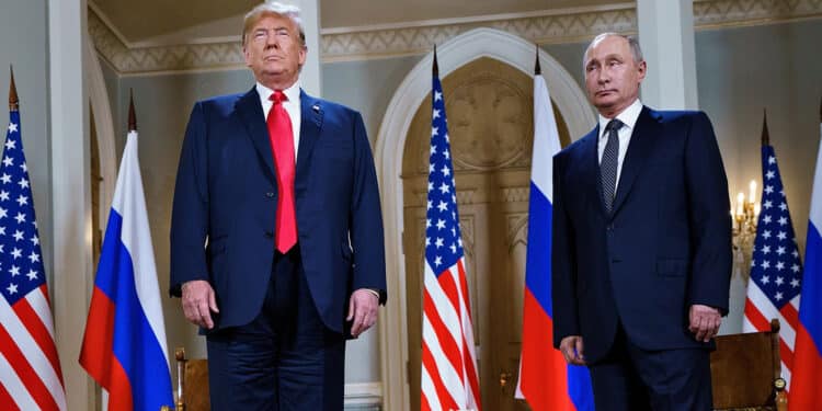 US President Donald Trump shakes hands with Russian President Vladimir Putin at the end of their summit in Helsinki, Finland, on Monday, July 16. PHOTO/Yuri Kadobnov.