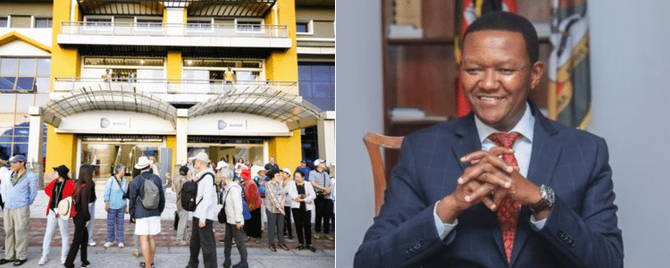 Photo Collage of tourists disembarking from a cruise ship and CS Alfred Mutua.PHOTO/Courtesy