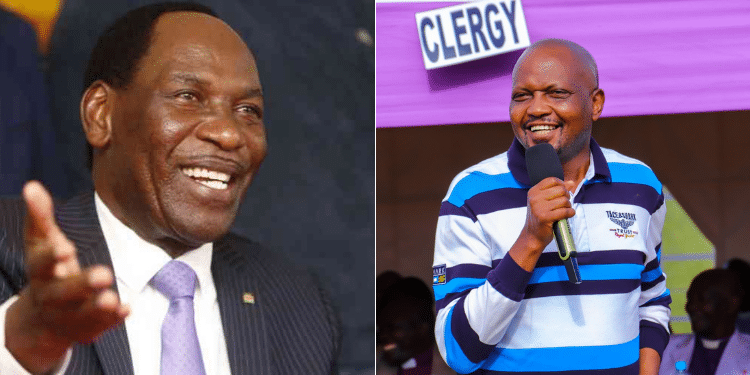 A collage photo of MCSK CEO Ezekiel Mutua and CS of Public Service, Moses Kuria.