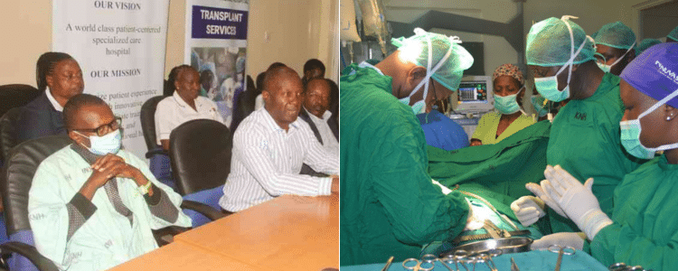 A side to side photo of the patient and KNH surgeons performing a procedure. PHOTO/Courtesy