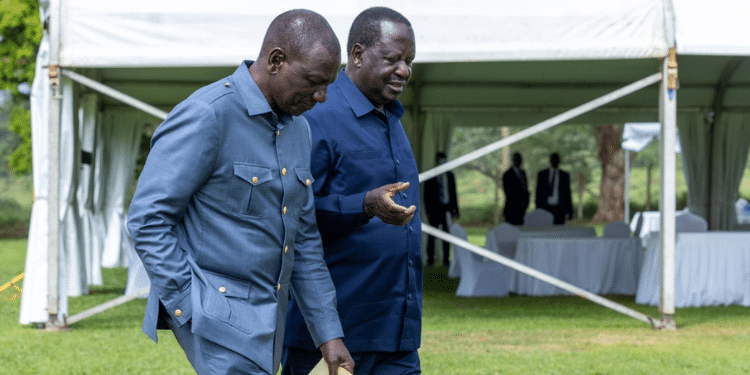 From left, Kenya's President William Ruto, Kenya's Opposition leader Raila Odinga and Uganda's President Yoweri Museveni. PHOTO/ PCS. Rigathi Gachagua Edwin Sifuna Kalonzo Oparanya