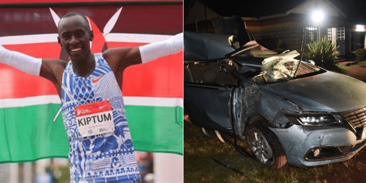 A photo collage of Kelvin Kpitum and the remains of his car after the accident. PHOTO/Courtesy.