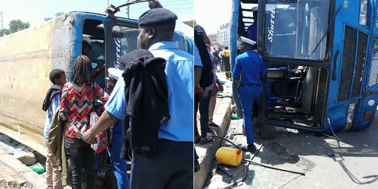 A photo collage of the City Shuttle bus involved in an accident at the Globe Cinema Round About.  photo/courtesy
