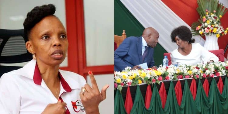 A photo collage of KUCCPS CEO Agnes Wahome and a photo of Education CS Ezekiel Machogu and TSC CEO Nancy Macharia during the relase of 2023 KCSE.