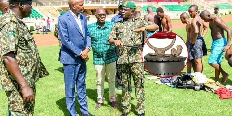 Public Service Cabinet Secretary Moses Kuria witnesses a recruitment exercise at the Nyayo Stadium. photo/ NYS