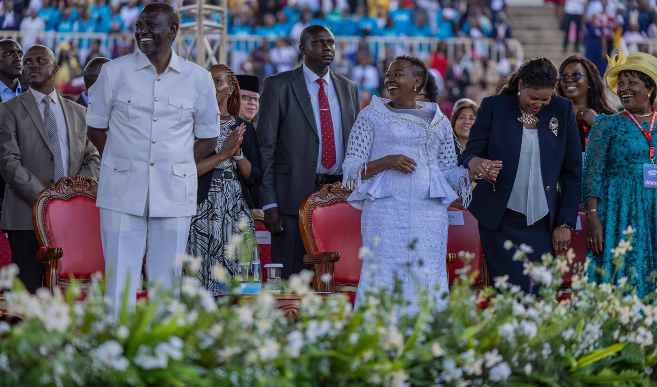 President William Ruto (left) and First Lady Rachel Ruto follow the proceedings at the Benny Hinn crusade at the Nyayo Stadium on February 25, 2024.