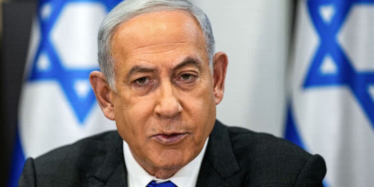 Israel's Prime Minister Benjamin Netanyahu chairs a cabinet meeting at the Kirya military base, in Tel Aviv on December 24, 2023.PHOTO/ AFP
