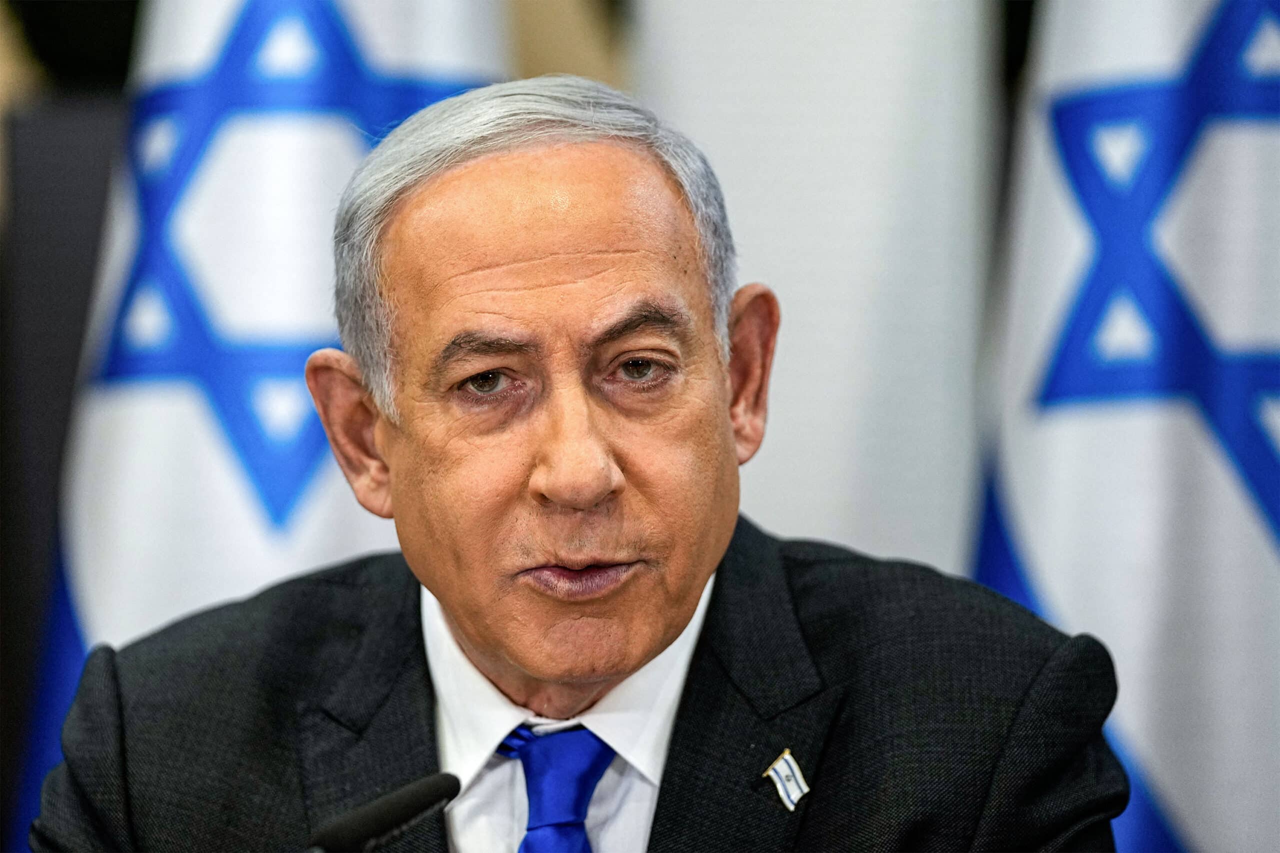 Israel's Prime Minister Benjamin Netanyahu chairs a cabinet meeting at the Kirya military base, in Tel Aviv on December 24, 2023.PHOTO/ AFP