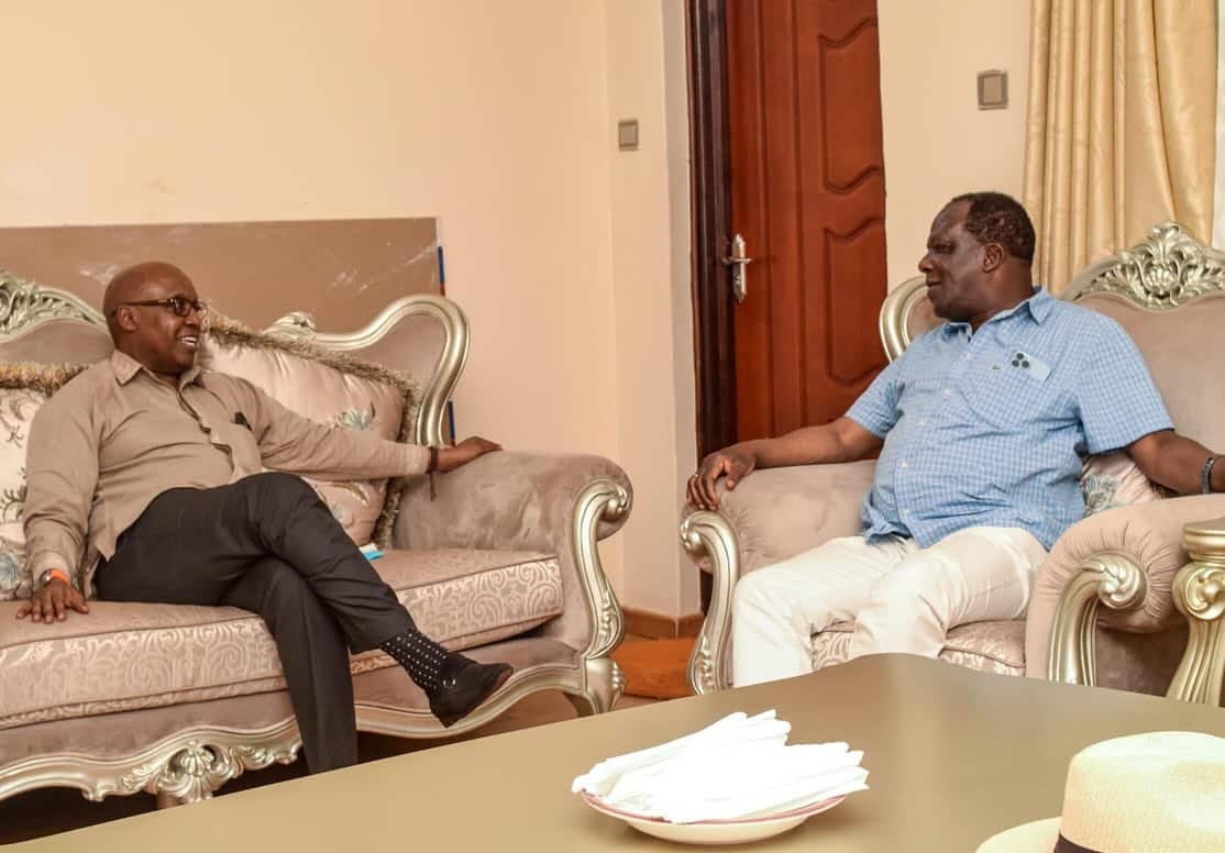 Safina party leader Jimi Wanjigi with former Kakamega Governor Wycliffe Oparanya on Saturday, March 9, 2024. PHOTO/ Wanjigi X.